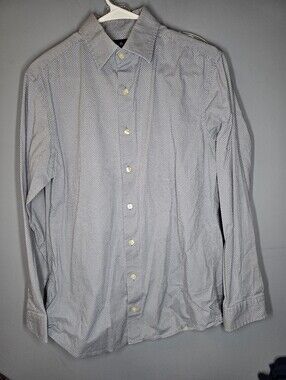 Ben Sherman Button Down Dress Shirt-Mens MEDIUM-Light Blue/White Circles-Casual